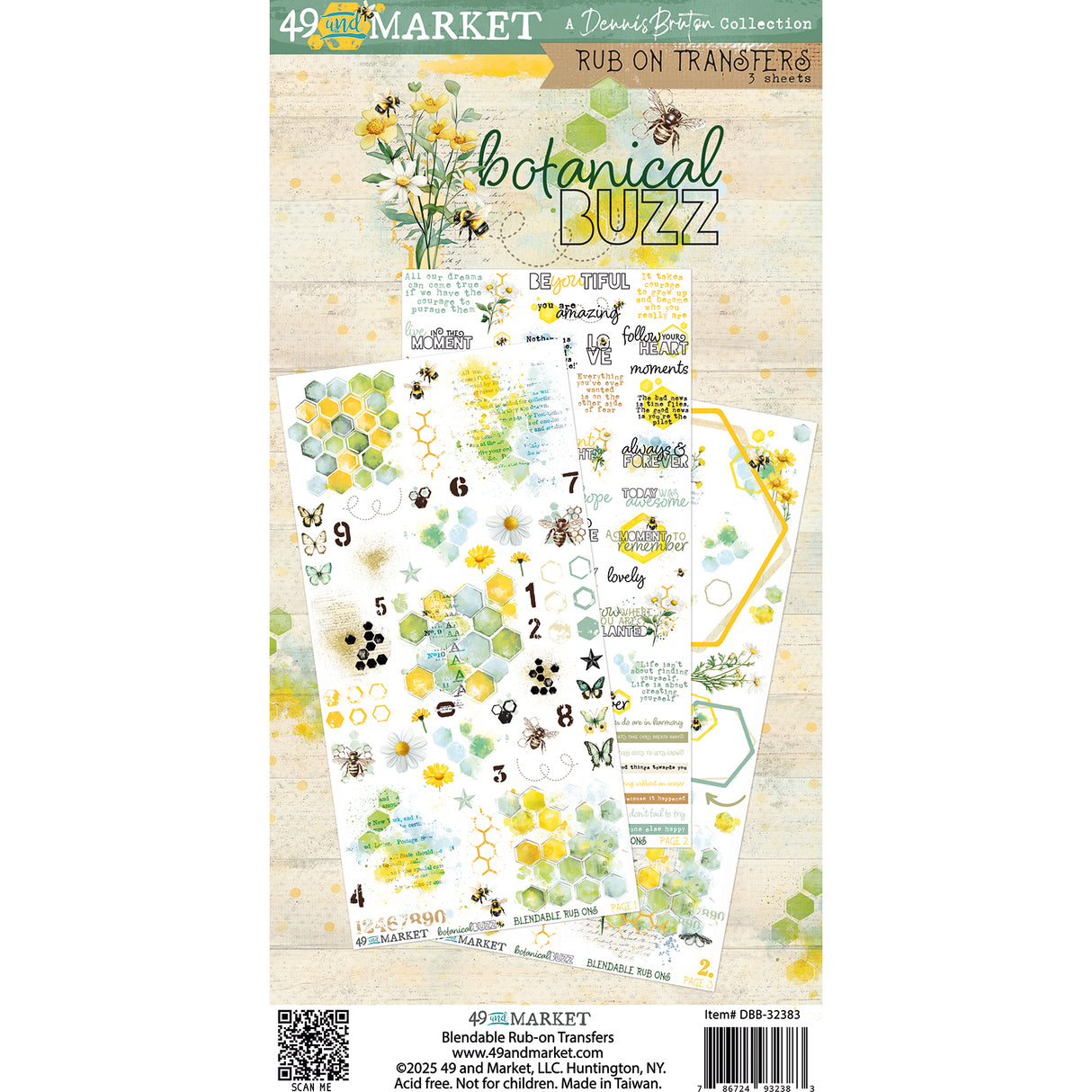 49 & Market Botanical Buzz Collection 6 x12 Rub-on Transfer Set