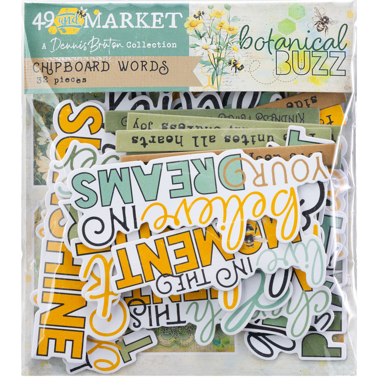 49 & Market Botanical Buzz Collection Chipboard Words