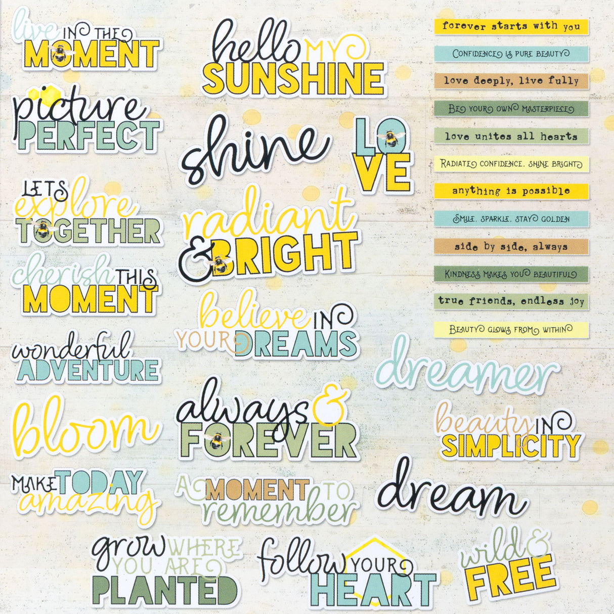 49 & Market Botanical Buzz Collection Chipboard Words