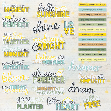 49 & Market Botanical Buzz Collection Chipboard Words