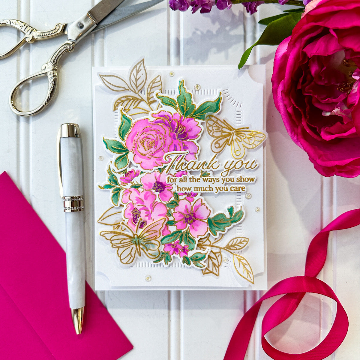 Pinkfresh Studio Fluttering Butterflies Stamp, Die, Stencil & Washi Bundle