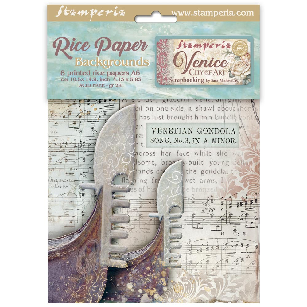 Stamperia Selection 8 Rice paper A6 backgrounds - Venice City of Art DFSAK6042