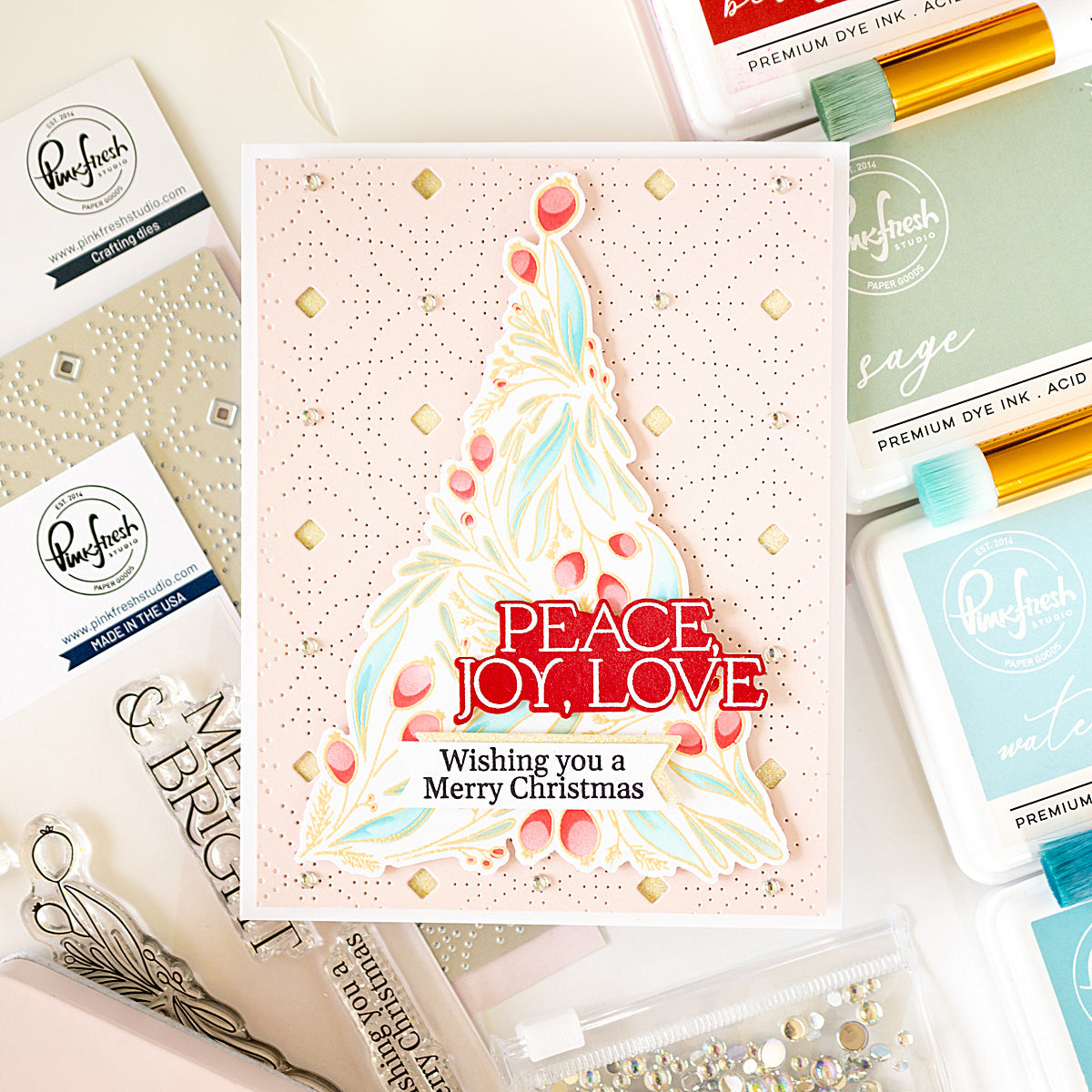 Pinkfresh Studio Festive Foliage Tree Stamp, Die Stencil & Press Plate Bundle