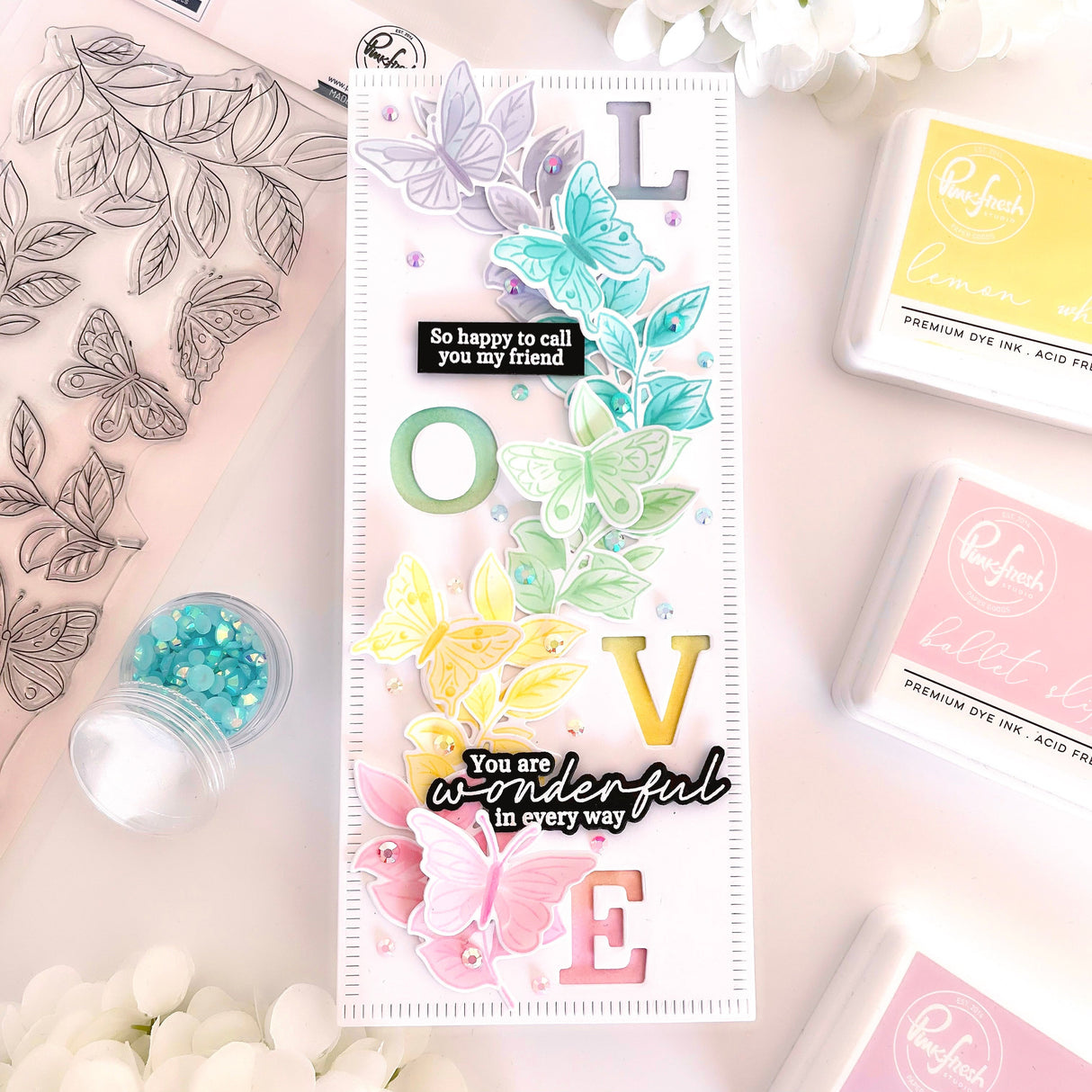 Pinkfresh Studio Fluttering Butterflies Stamp, Die, Stencil & Washi Bundle