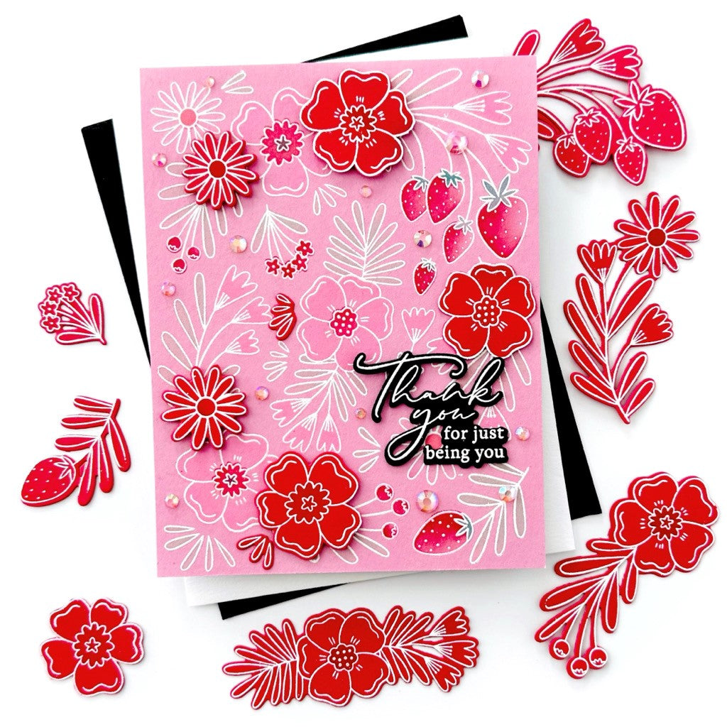 Pinkfresh Studio Berries & Blossoms Stamp, Die, Stencil & Press Plate Bundle