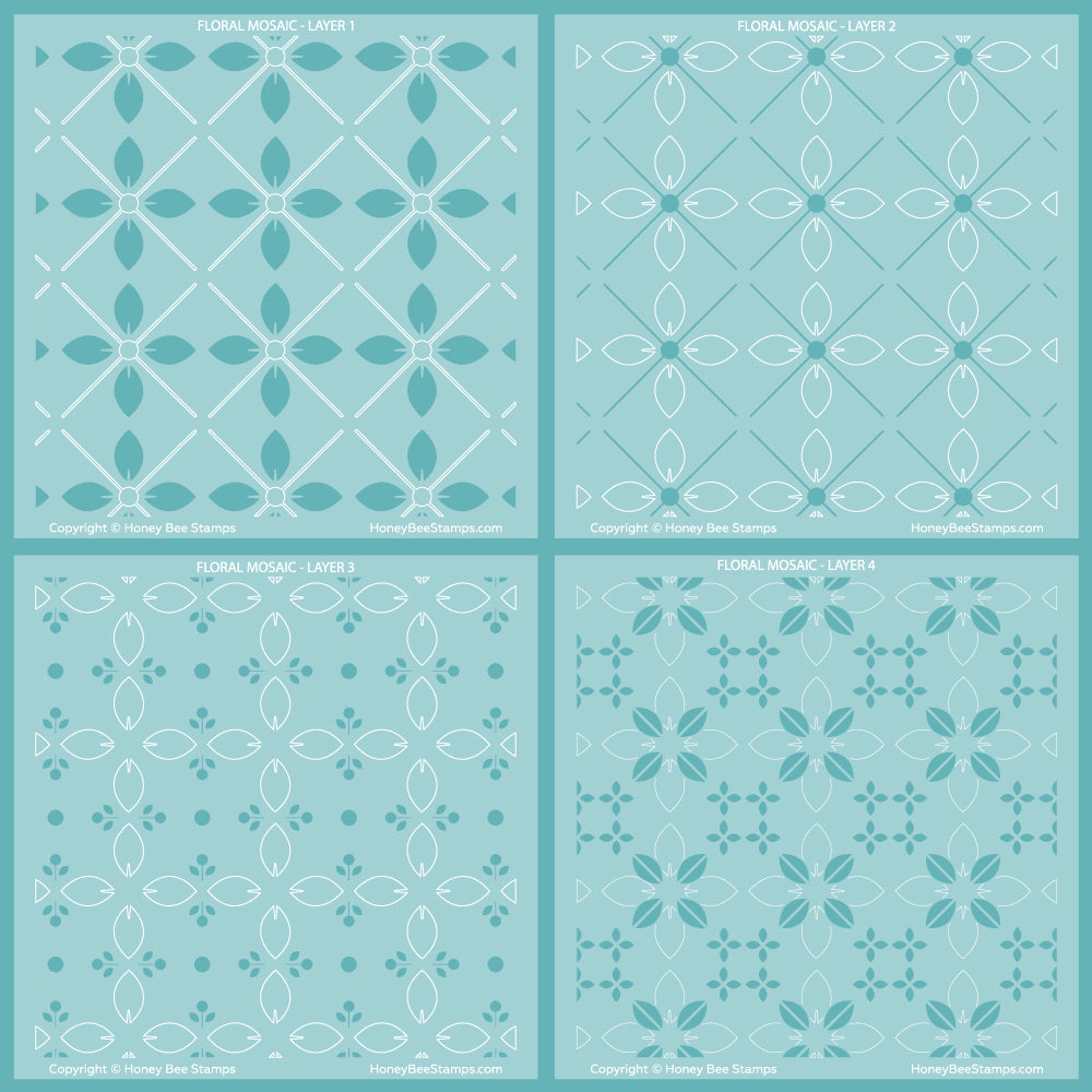 Honey Bee Stamps Floral Mosaic Layering Stencil (Set Of 4)
