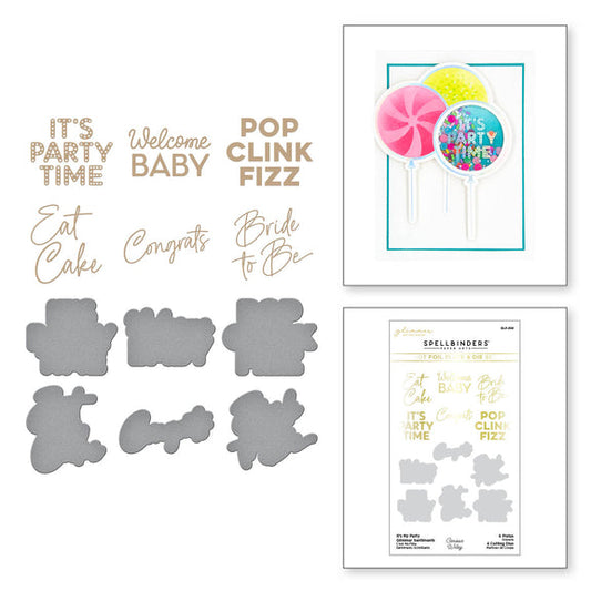Spellbinders It's my Party Glimmer Sentiments Hot Foil Plate & Die Set - It's my Party Collection by Carissa Wiley