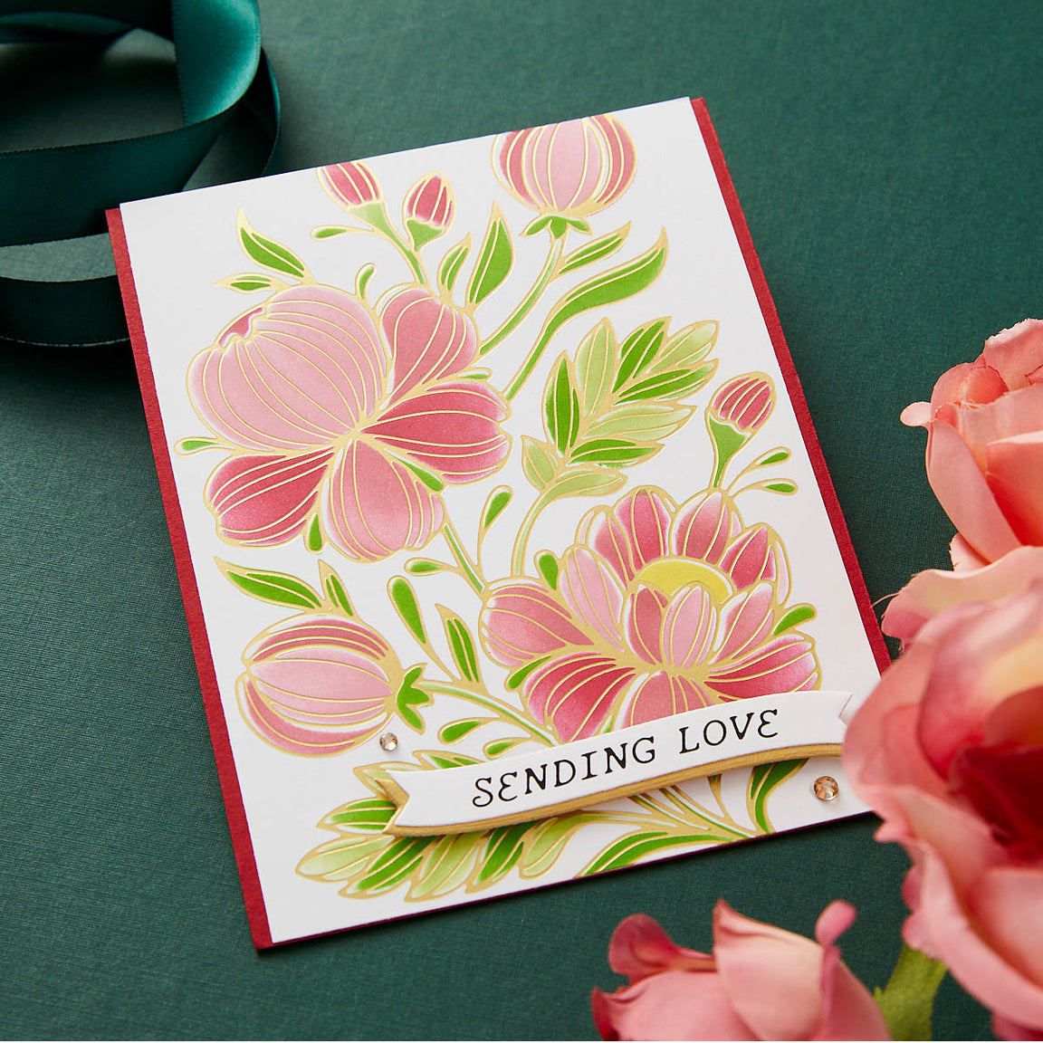 Spellbinders Curved Everyday Sentiments Glimmer Plate & Die Set - Glimmering Flowers Collection