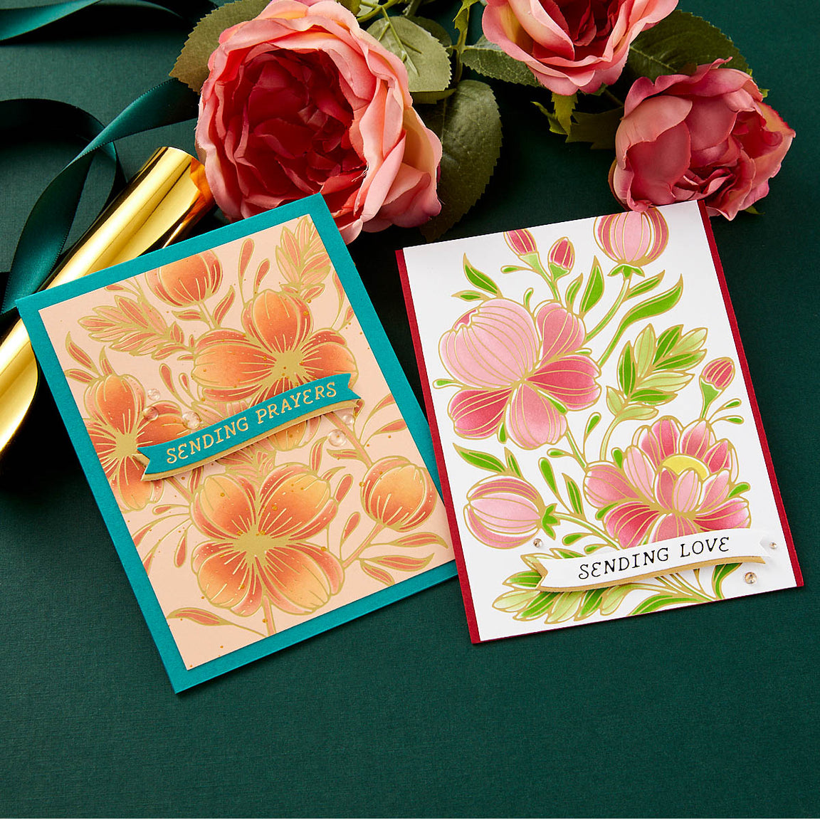 Spellbinders Glimmering Peonies Glimmer Plate & Stencil Bundle - Glimmering Flowers Collection