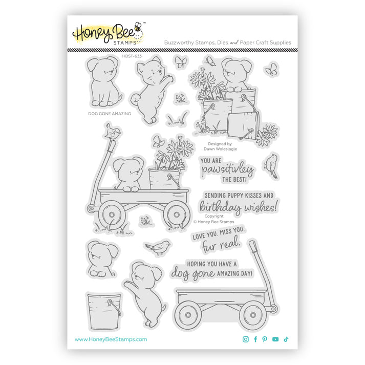 Honey Bee Stamps Dog Gone Amazing 6"x 8" Clear Stamp Set & Coordinating Honey Cuts Bundle