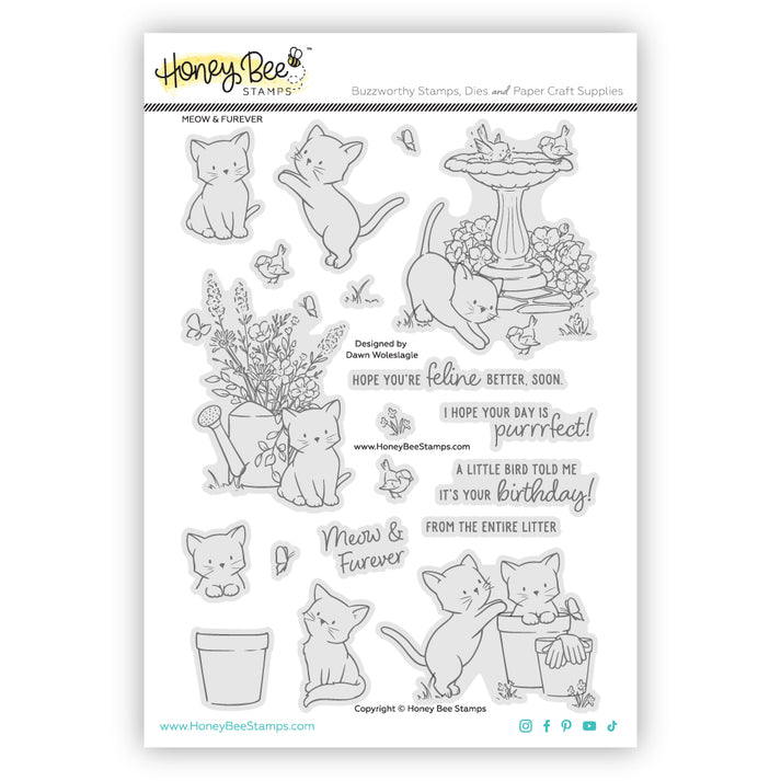 Honey Bee Stamps Meow & Furever 6"x 8" Clear Stamp Set & Coordinating Honey Cuts Bundle