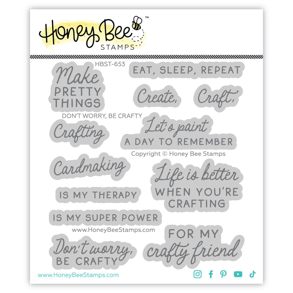 Honey Bee Stamps Don't Worry, Be Crafty - 4"x4" Stamp Set