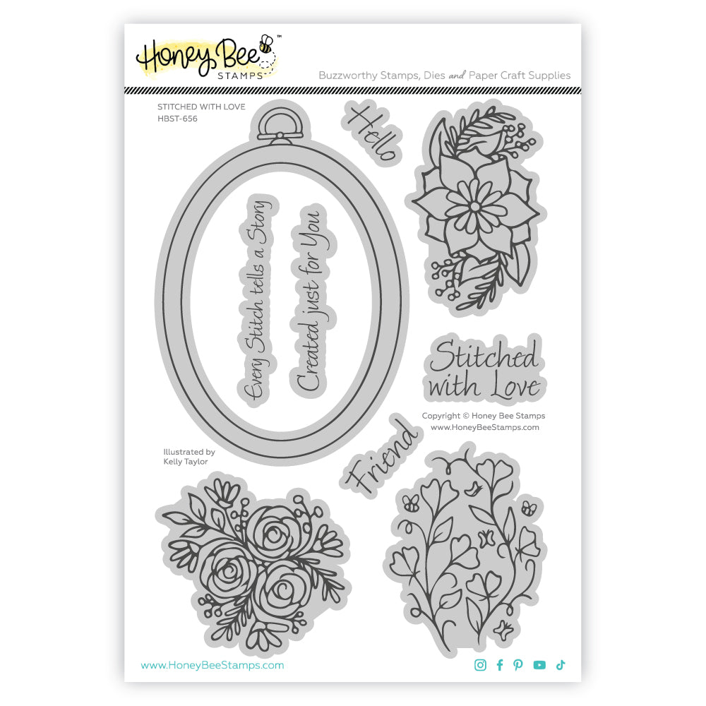 Honey Bee Stamps Stitched With Love - 6"x8" Stamp Set