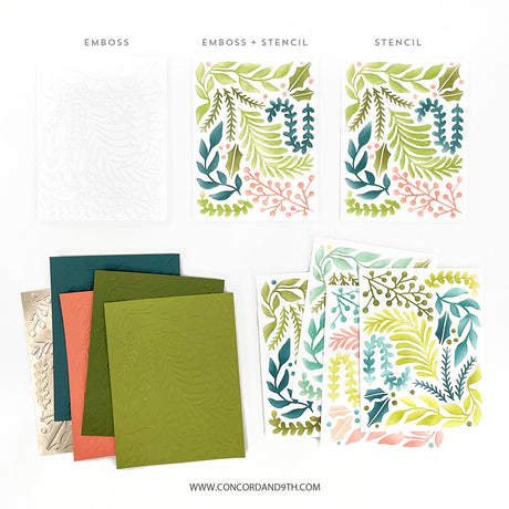 Concord & 9th Holiday Sprigs Stencil Pack & Embossing Folder Bundle