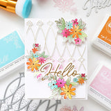 Pinkfresh Studio Cheerful Blossoms Stamp, Die, Stencil & Press Plate