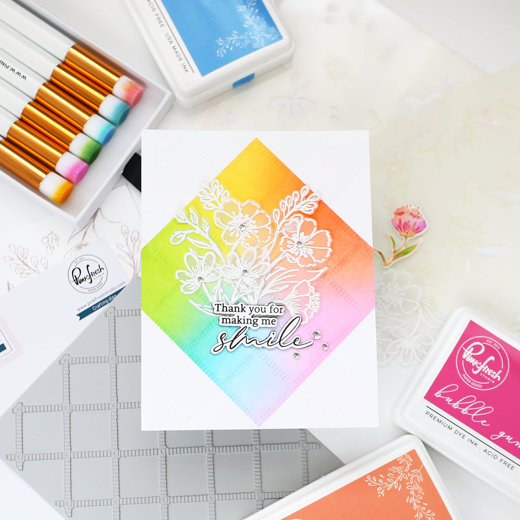 Pinkfresh Studio Breezy Blossoms Stamp, Die, Stencil & Press Plate Bundle