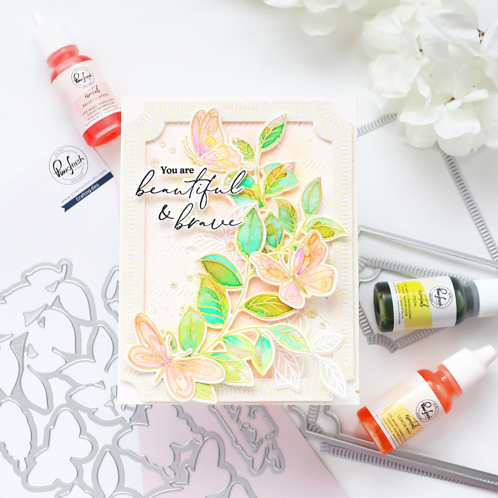 Pinkfresh Studio Fluttering Butterflies Stamp, Die, Stencil & Washi Bundle
