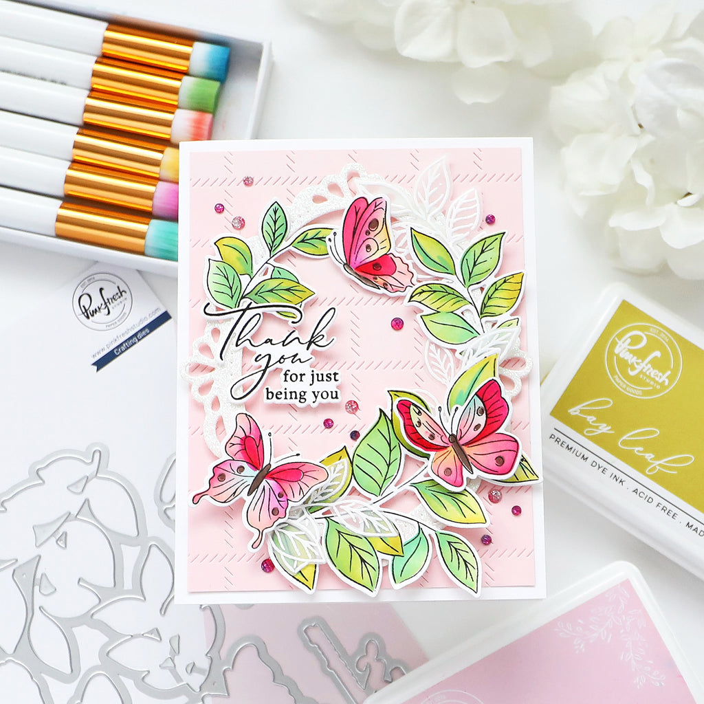 Pinkfresh Studio Fluttering Butterflies Stamp, Die, Stencil & Washi Bundle