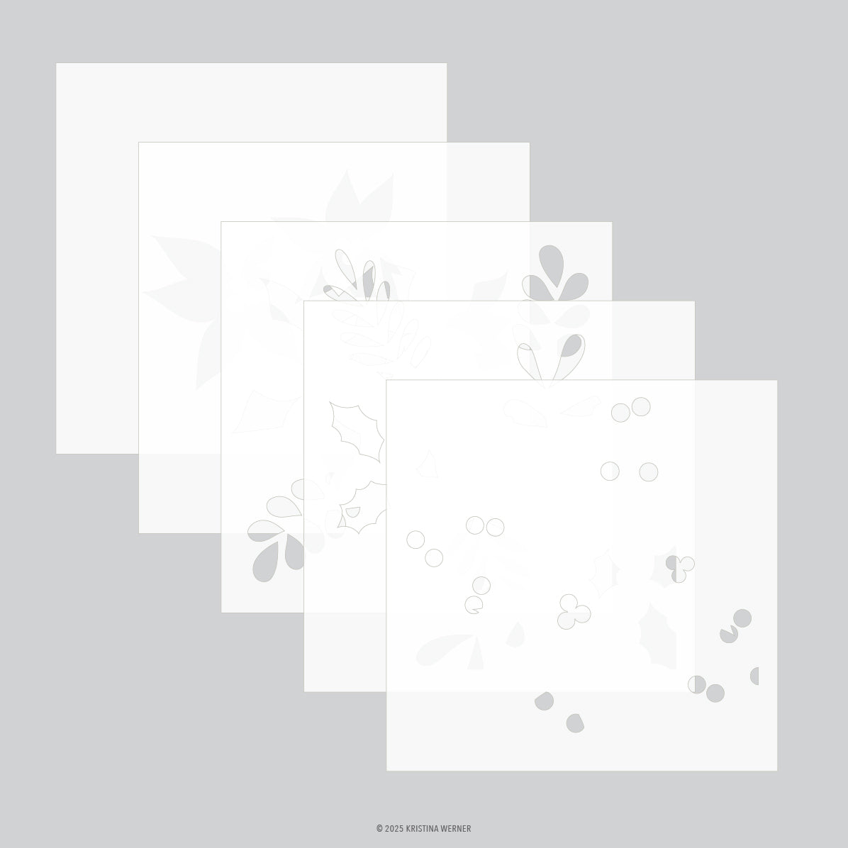 Concord & 9th Winter Greenery Background Stencil Pack (5 qty; 6 x 6)
