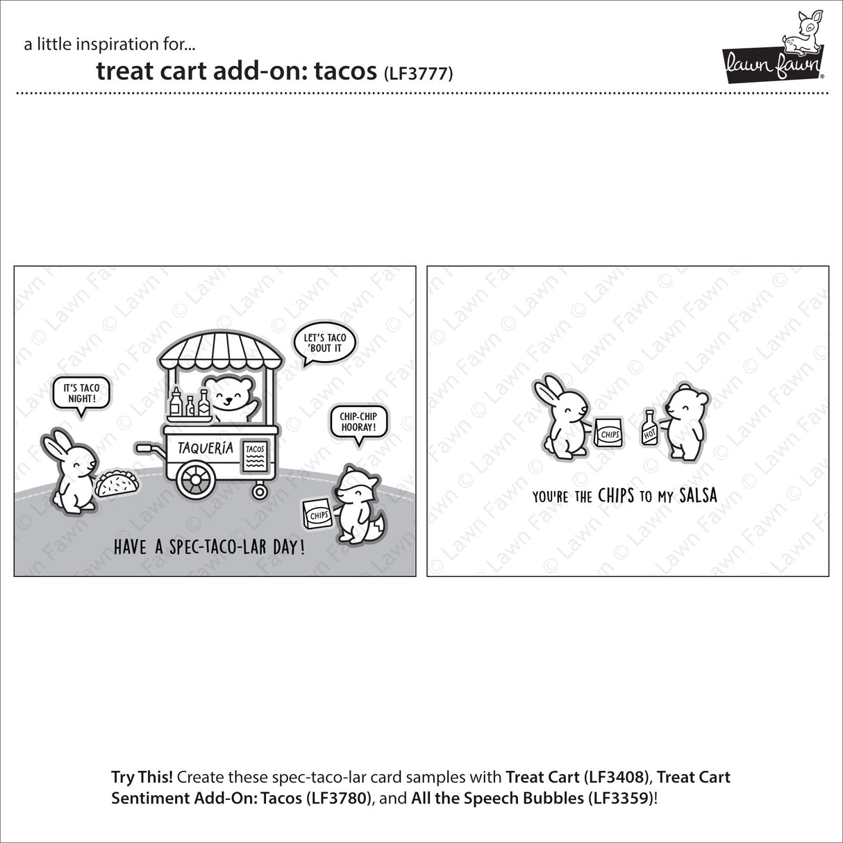 Lawn Fawn treat cart add-on: tacos stamp