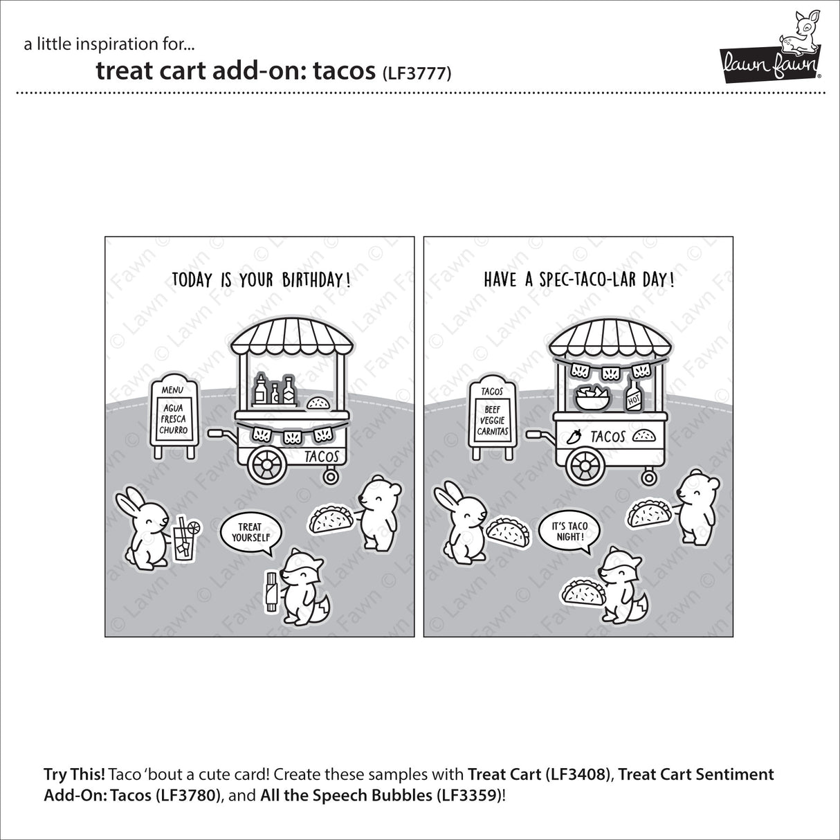 Lawn Fawn treat cart add-on: tacos stamp
