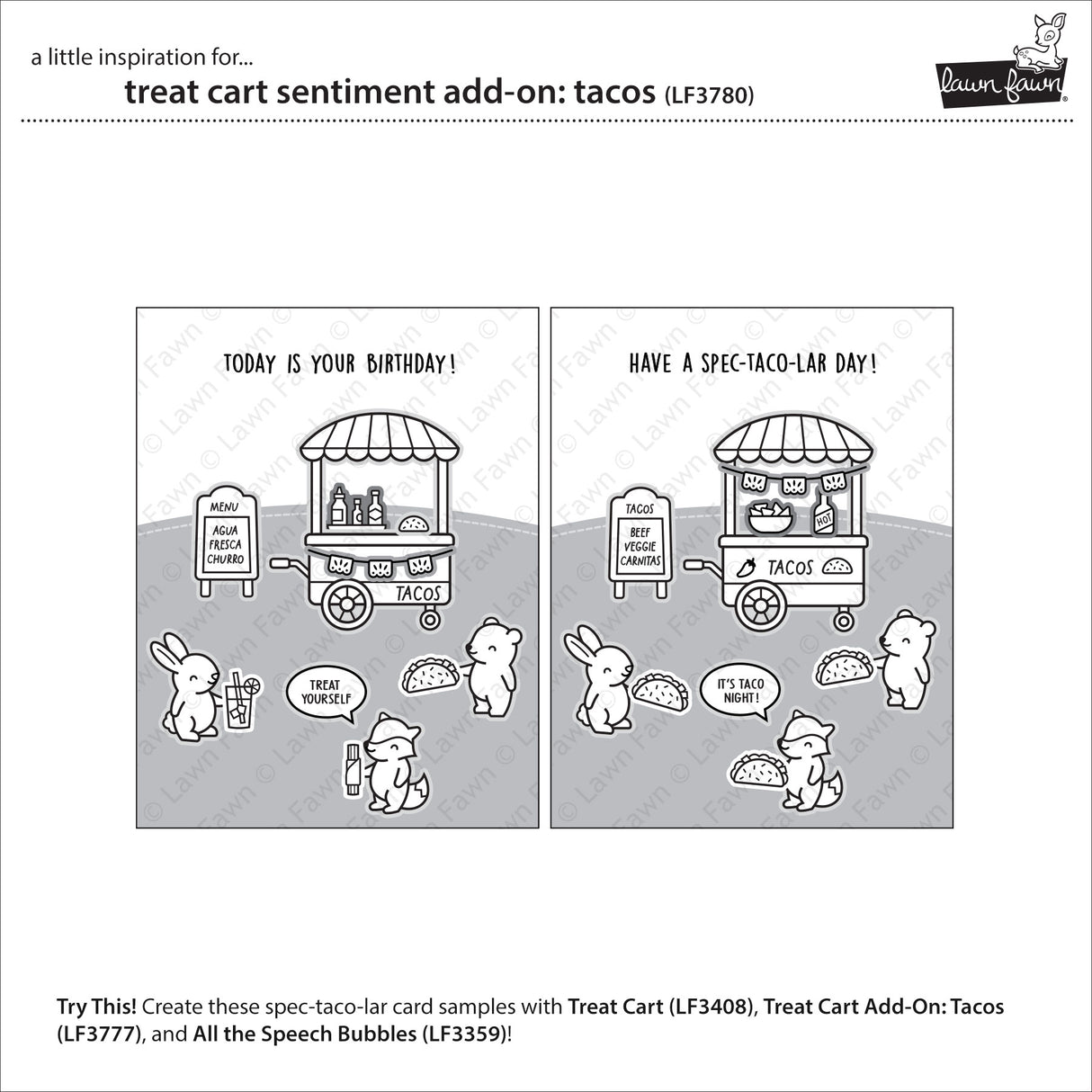 Lawn Fawn treat cart sentiment add-on: tacos