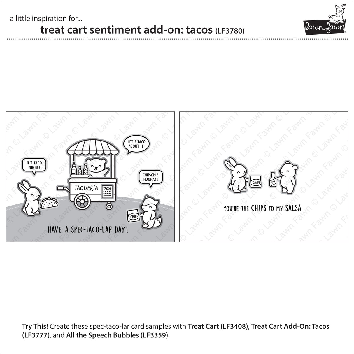 Lawn Fawn treat cart sentiment add-on: tacos