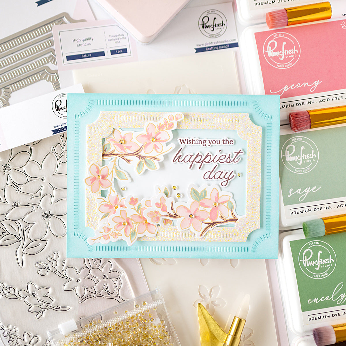 Pinkfresh Studio Sakura Stamp, Die, Stencil and Washi Bundle