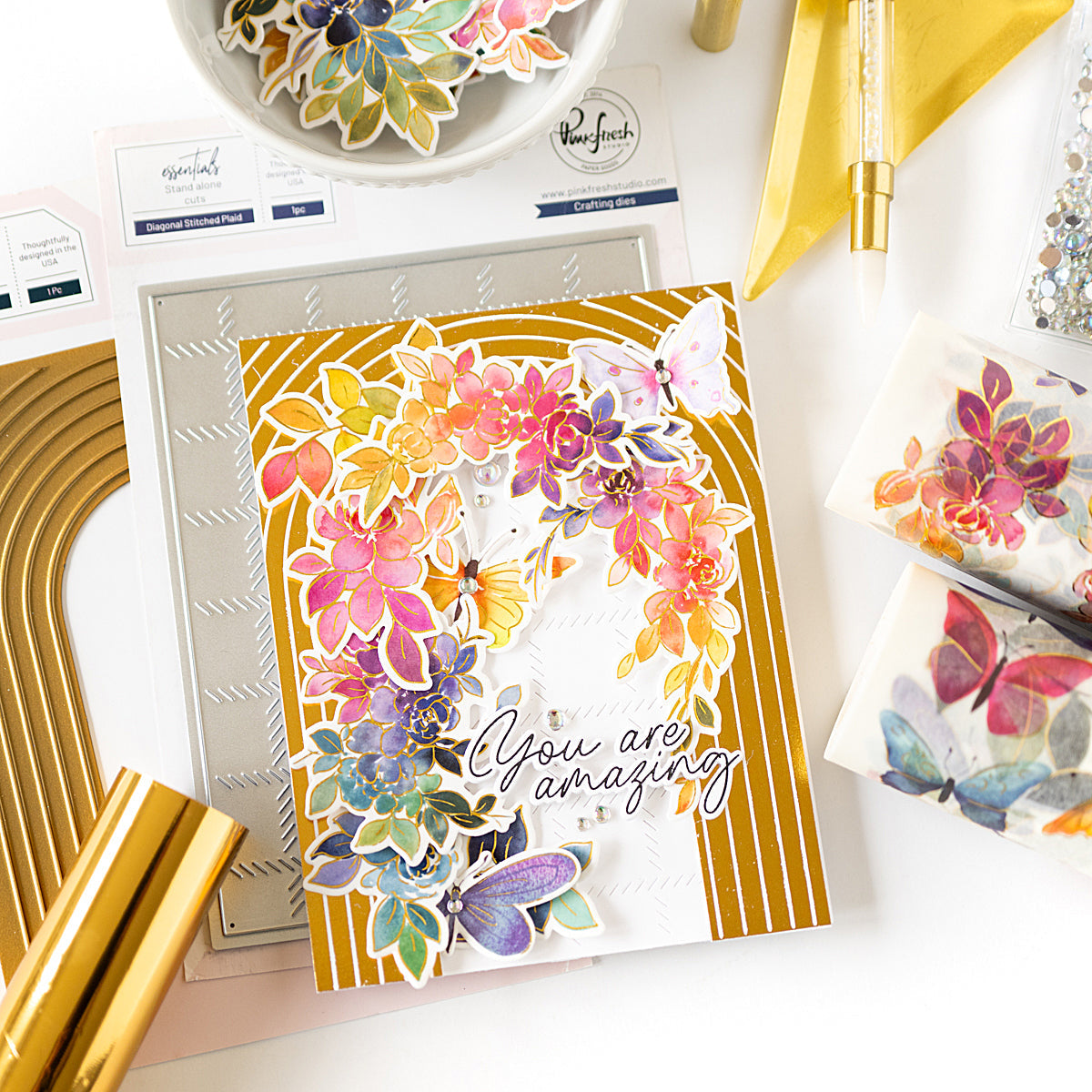 Pinkfresh Studio Vines & Roses Stamp, Die, Stencil and Washi Bundle