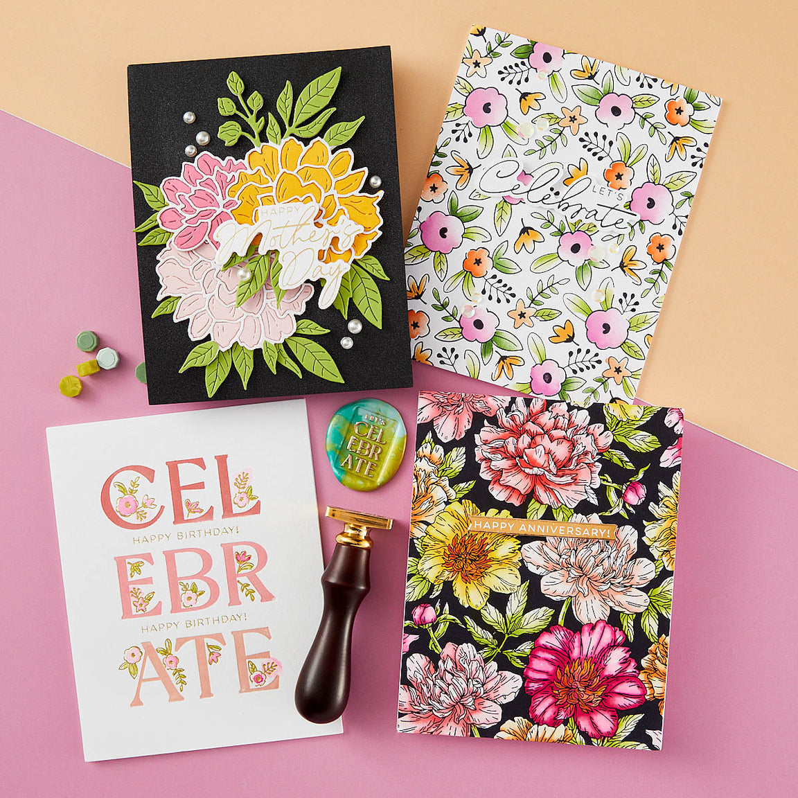 Spellbinders Floral Celebration Press Plate and Stencil Bundle - Let's Celebrate Collection by Yana Smakula