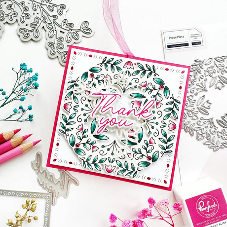 Pinkfresh Studio Floral Octagon Frame Press Plate & Die Set Bundle