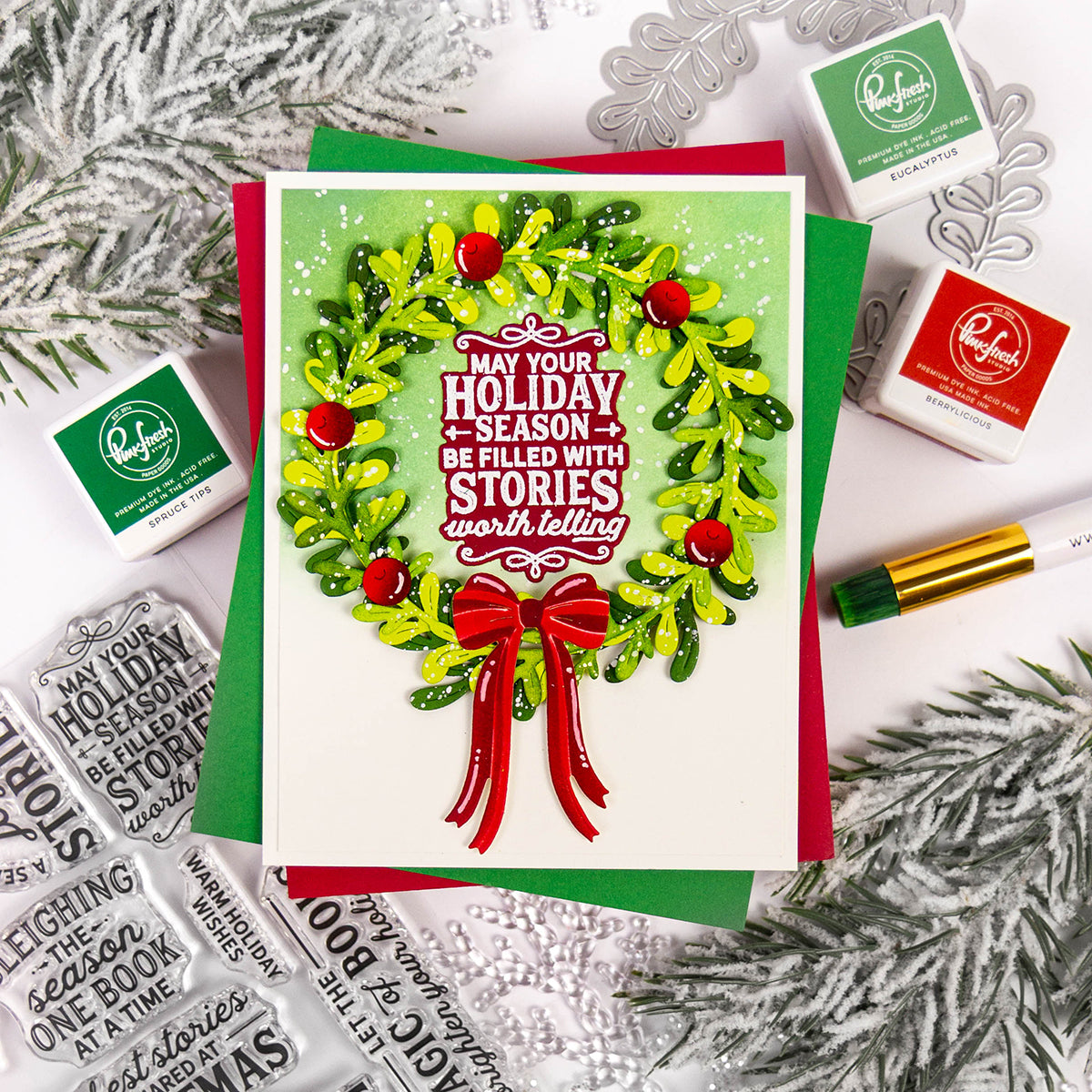 Pinkfresh Studio Tied with Cheer die & stencil bundle