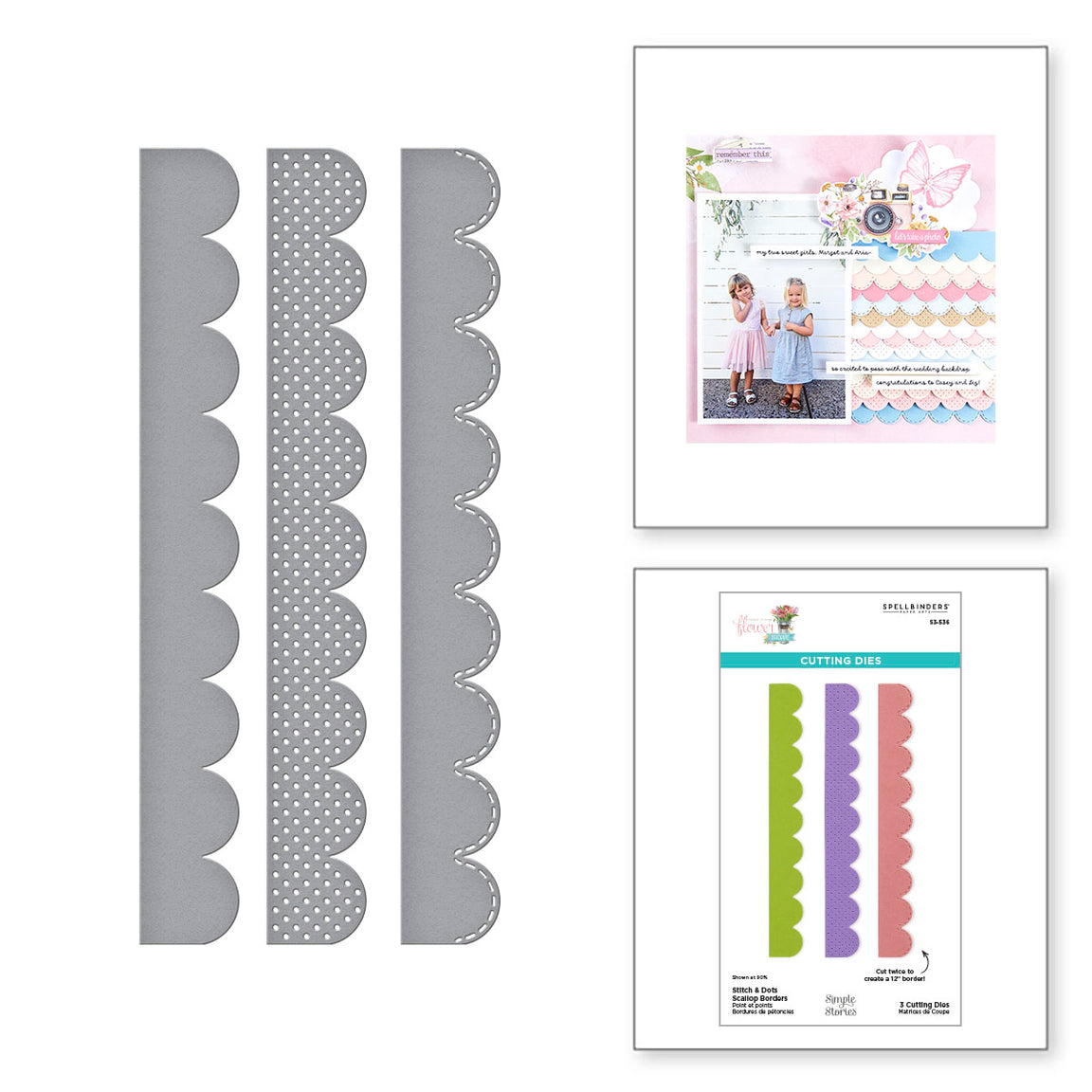 Spellbinders Stitch & Dots Scallop Borders Etched Dies - Simple Village Flower Shoppe Collection - Simple Stories