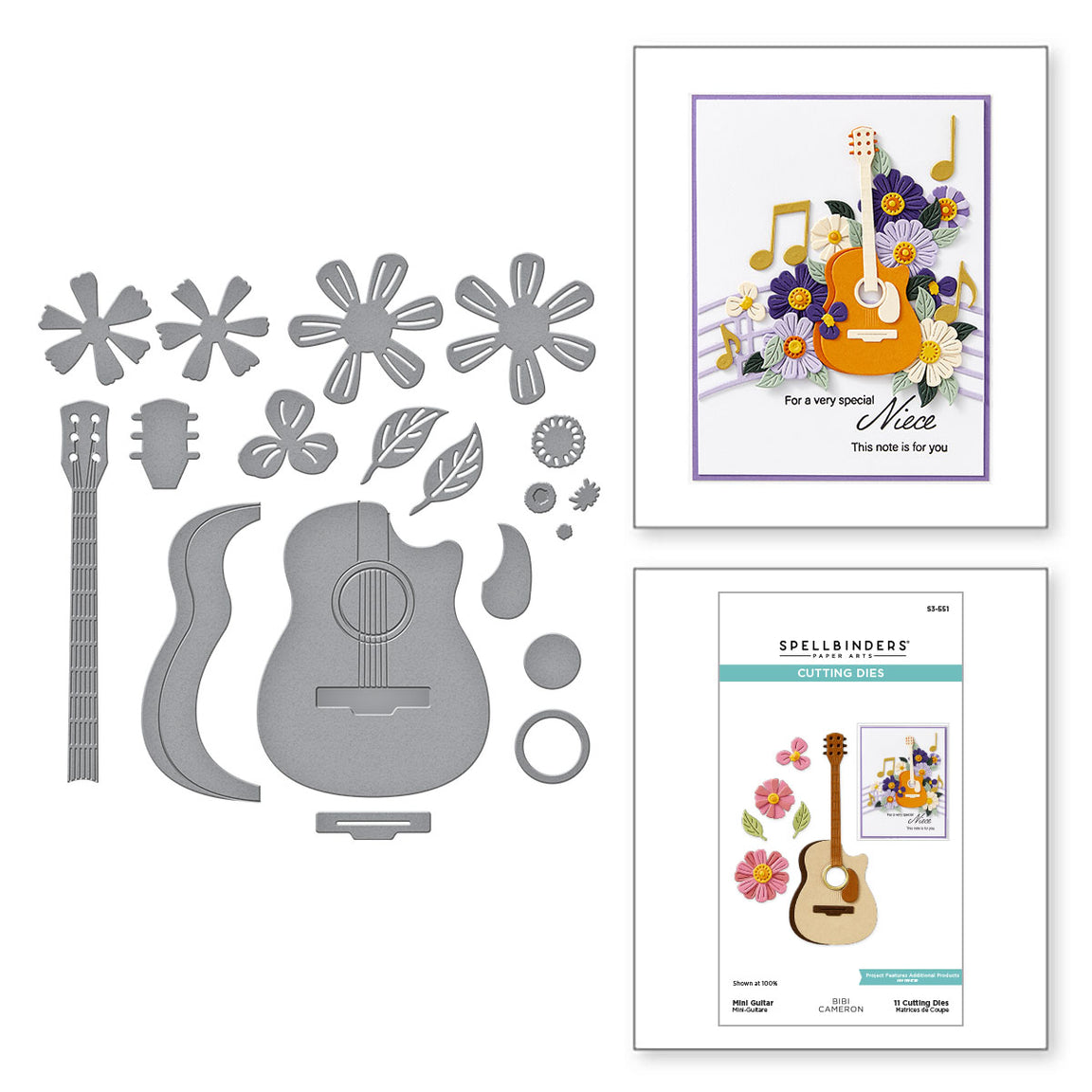 Spellbinders Mini Guitar Etched Dies from the Bibi's Musical Notes Collection by Bibi Cameron