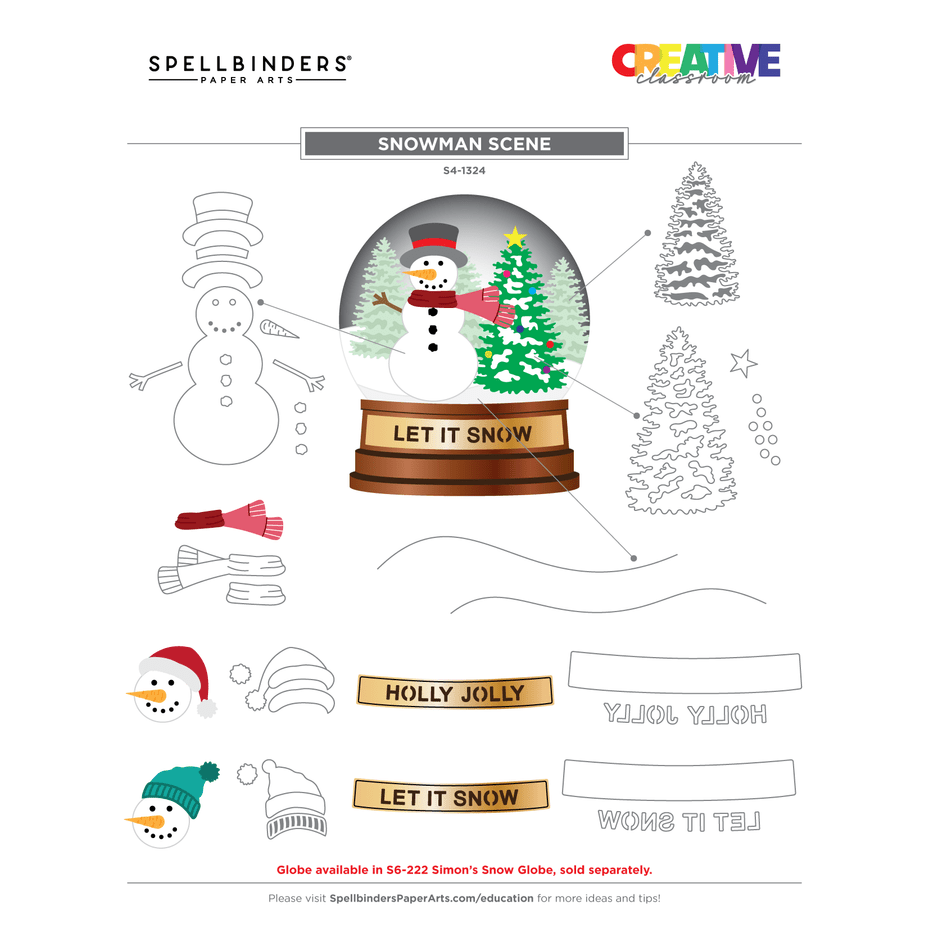 Spellbinders Snowman Scene Etched Dies - Simon's Snow Globes Collection - Simon Hurley