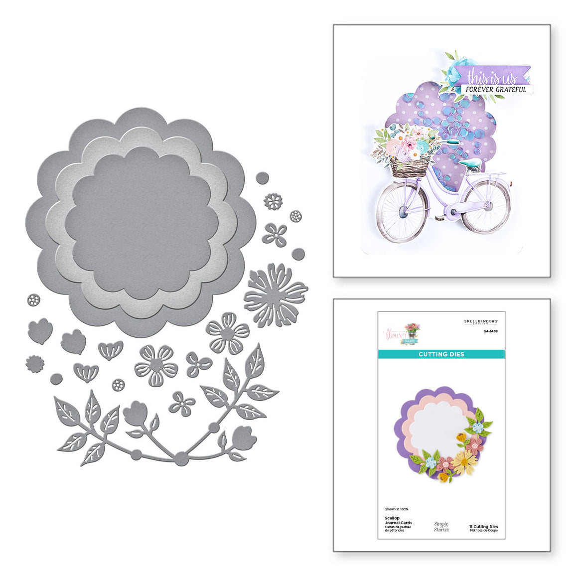 Spellbinders Scallop Journal Cards Etched Dies - Simple Village Flower Shoppe Collection - Simple Stories