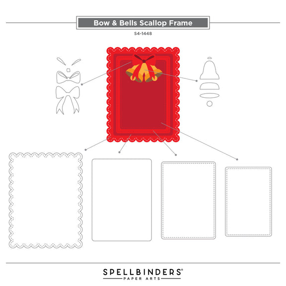 Spellbinders Bow & Bell Scallop Frame Etched Dies from the All About Christmas Collection by Lisa Horton