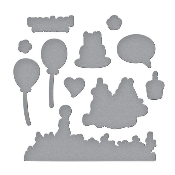 Spellbinders Make a Wish! Clear Stamps & Dies Bundle from the Say Cheese Classic Pooh Birthday Collection by Simple Stories