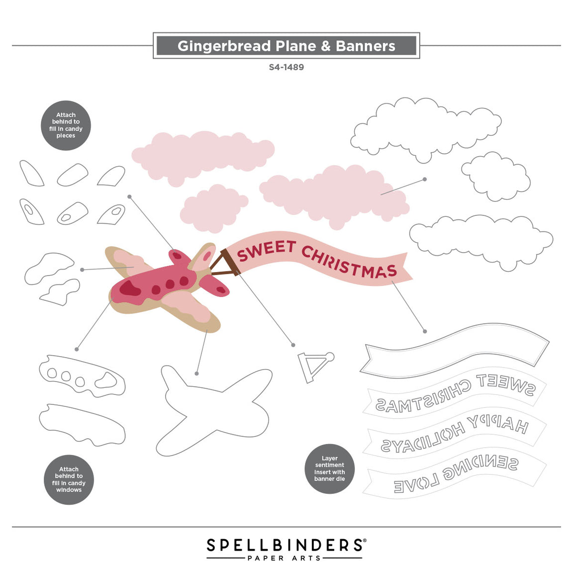 Spellbinders Gingerbread Plane & Banners Etched Dies from the Candy Christmas Collection by Stamperia