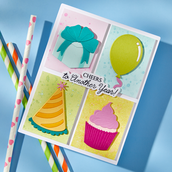Spellbinders Birthday Wishes Sentiments BetterPress Plate & Die Set from the Texture & Foliage Collection by Suzanne Hue