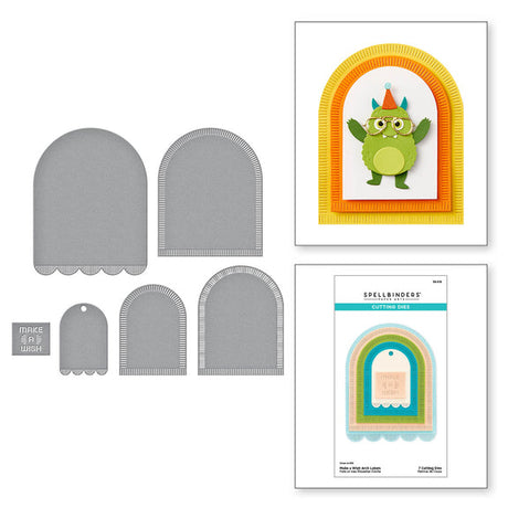 Spellbinders Make a Wish Arch Labels Etched Dies - Monster Birthday Collection