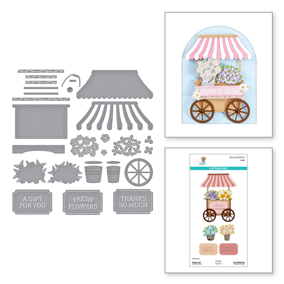 Spellbinders Flower Cart Etched Dies - Simple Vintage Flower Shoppe Collection with Simple Stories