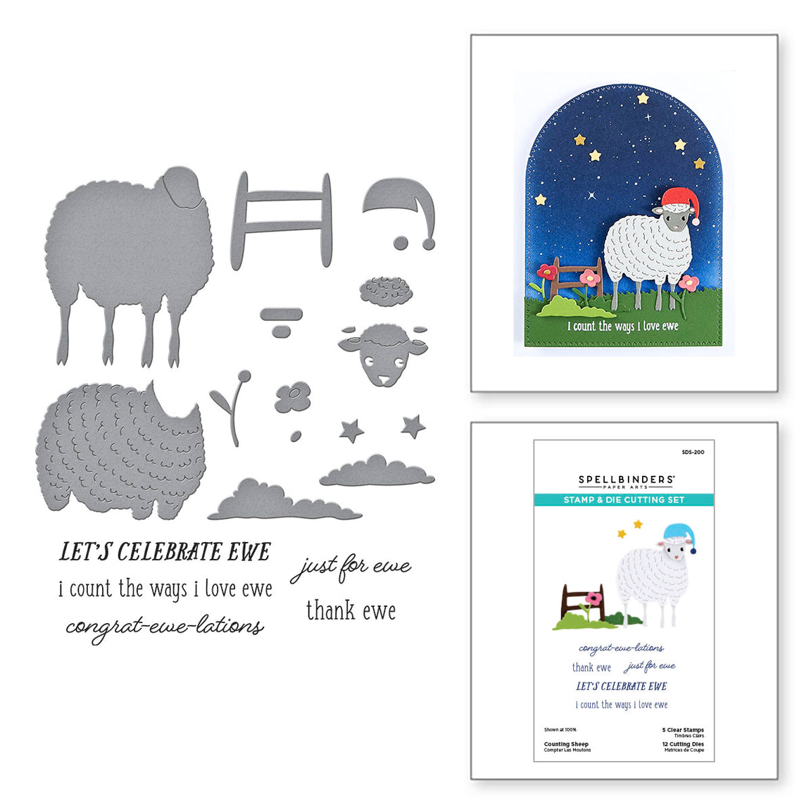 Spellbinders Counting Sheep Clear Stamp & Die Set - On the Farm Collection