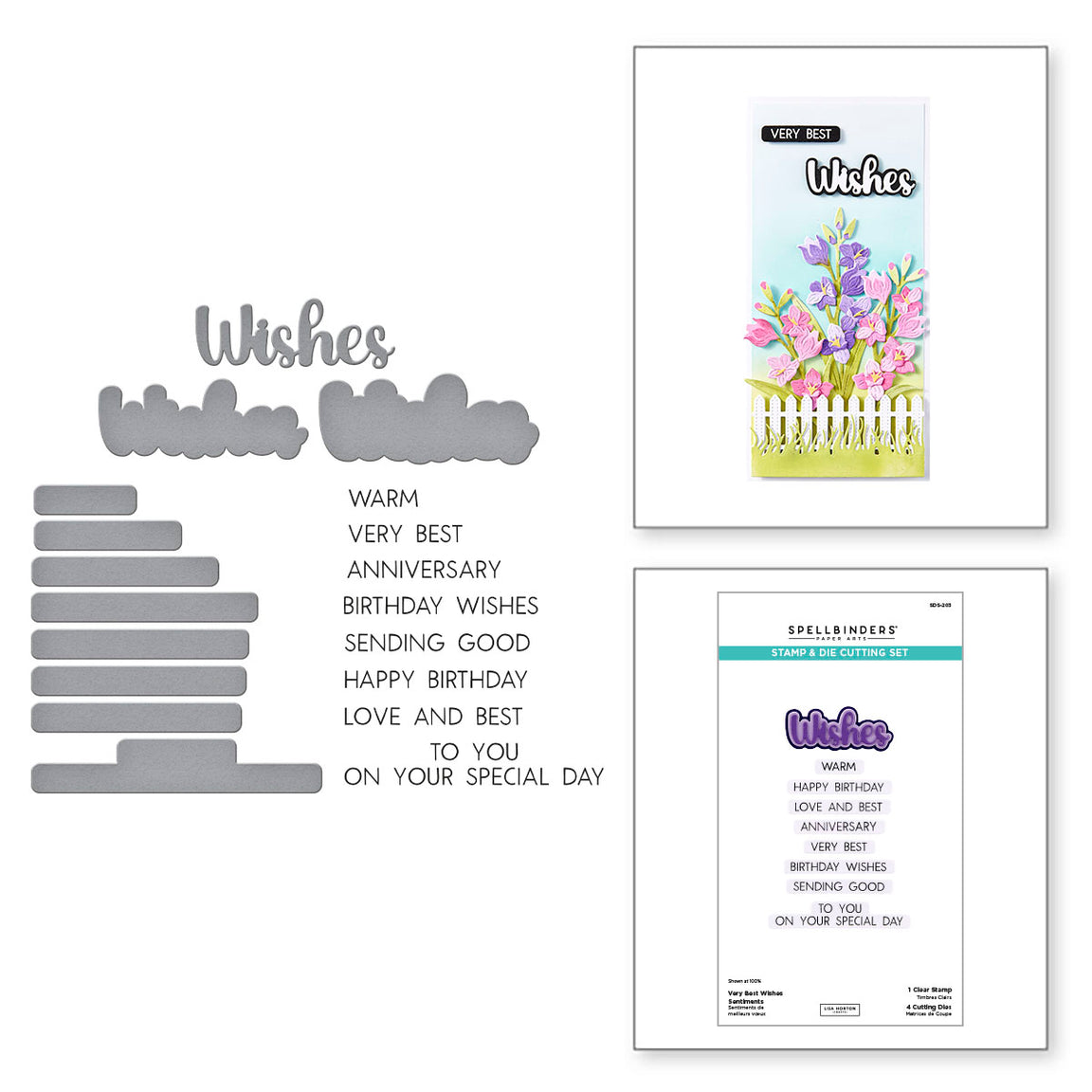 Spellbinders Very Best Wishes Sentiments Clear Stamp & Die Set from the Wildflowers Collection by Lisa Horton