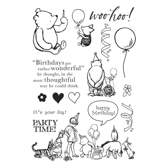 Spellbinders Woo Hoo! Clear Stamps & Dies Bundle from the Say Cheese Classic Pooh Birthday Collection by Simple Stories