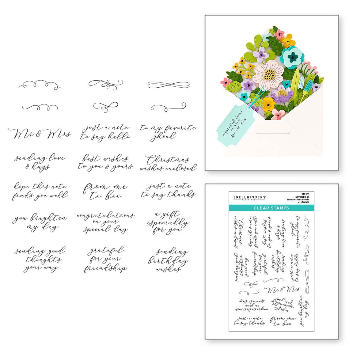 Spellbinders Envelope of Wonder Sentiments Clear Stamp Set - Envelope of Wonder Collection