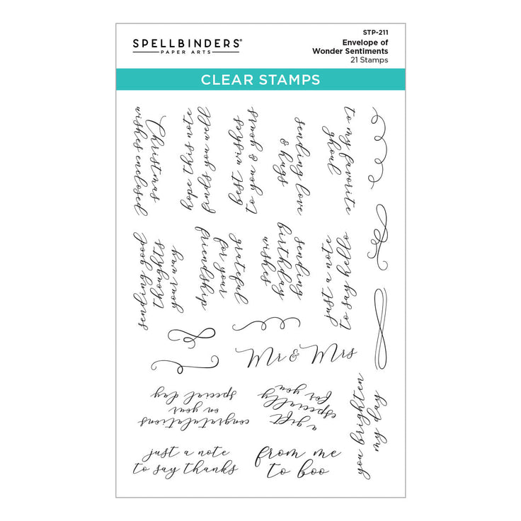 Spellbinders Envelope of Wonder Sentiments Clear Stamp Set - Envelope of Wonder Collection