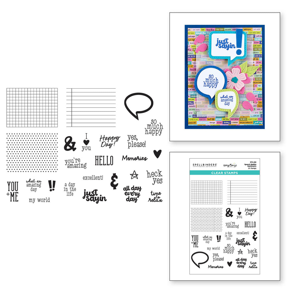 Spellbinders Speech Bubbles Sentiments Clear Stamp Set - Just Sayin' Collection - Kelly Bangs