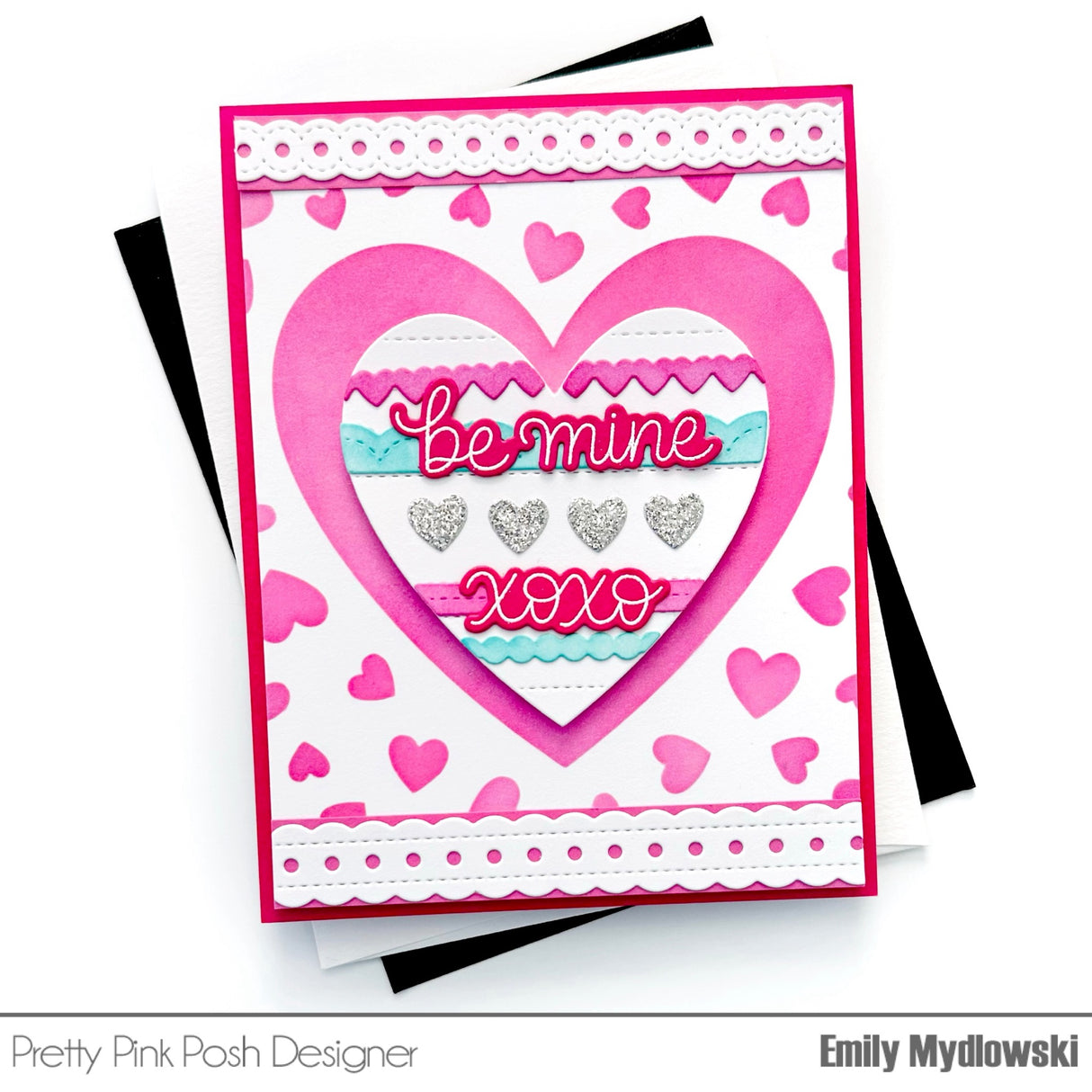 Pretty Pink Posh Scattered Hearts Frame Stencil