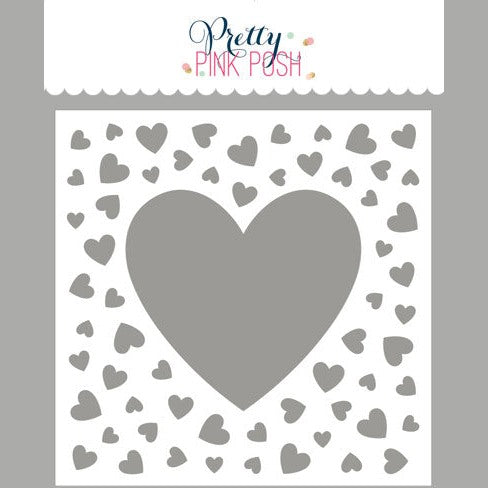 Pretty Pink Posh Scattered Hearts Frame Stencil